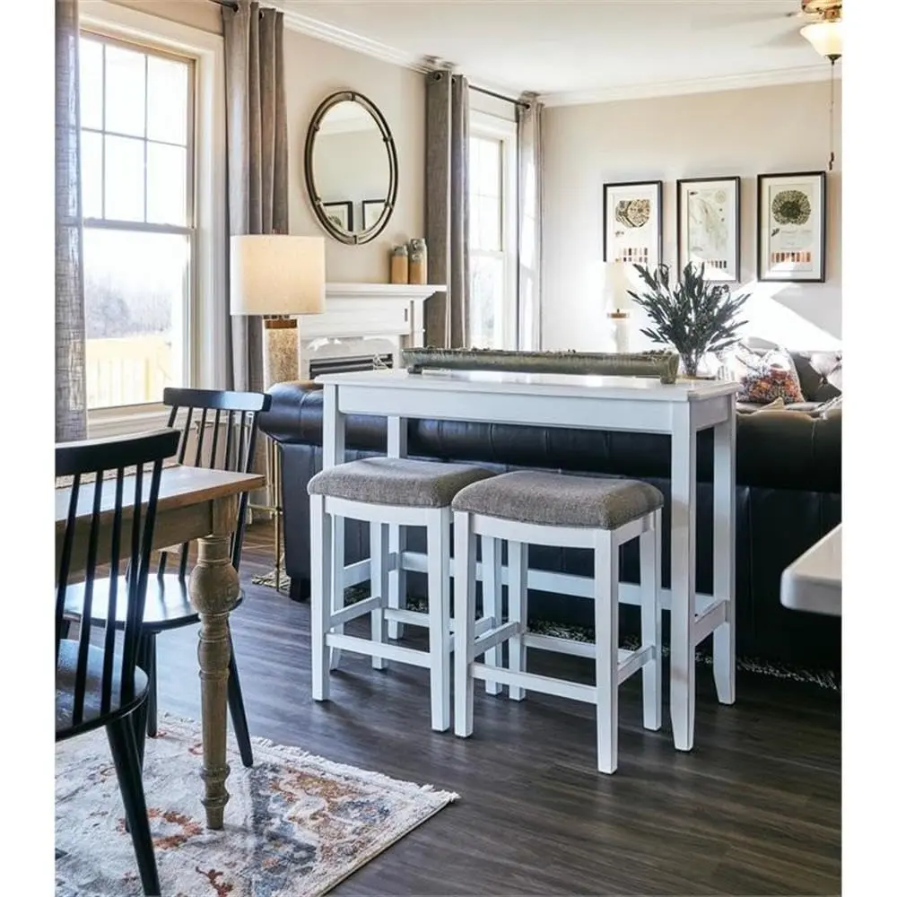 newridge home goods brevard 36" h pub-height sofa table with two nested stools, white/gray