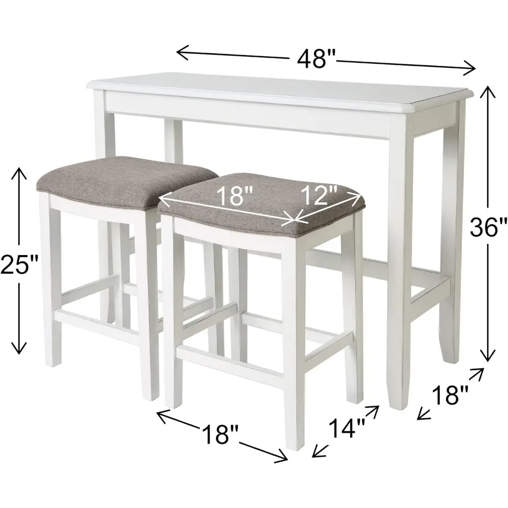 newridge home goods brevard 36" h pub-height sofa table with two nested stools, white/gray