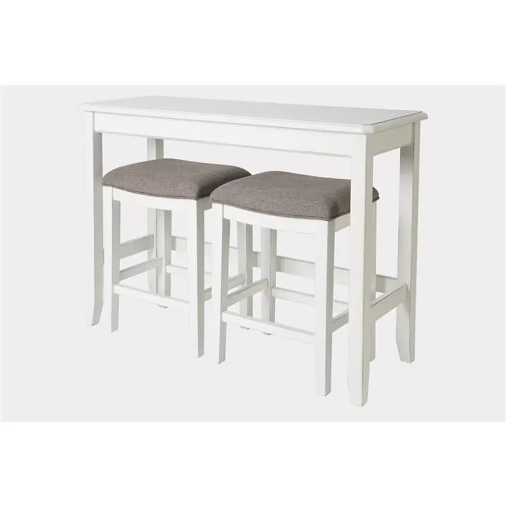 newridge home goods brevard 36" h pub-height sofa table with two nested stools, white/gray
