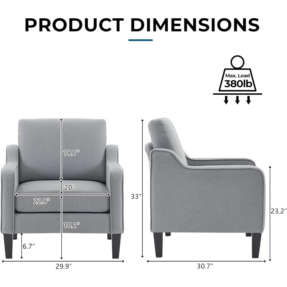 modern accent chairs set of 2,comfy grey armchair for bedroom,living room upholstered sofa chair reading chair for small spaces