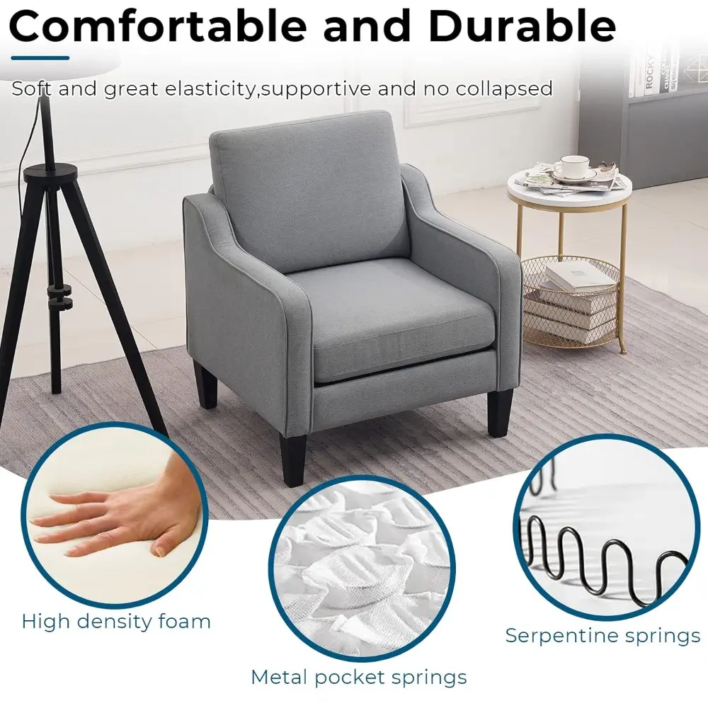 modern accent chairs set of 2,comfy grey armchair for bedroom,living room upholstered sofa chair reading chair for small spaces
