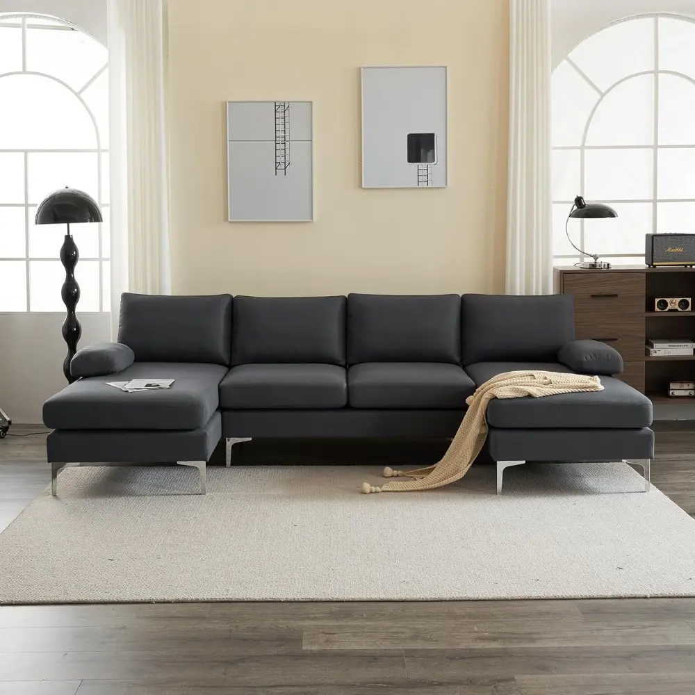 convertible sectional sofa 110" u-shape sofa couch 4-seat couch with chaise fabric upholstered for living room, apartment, offi