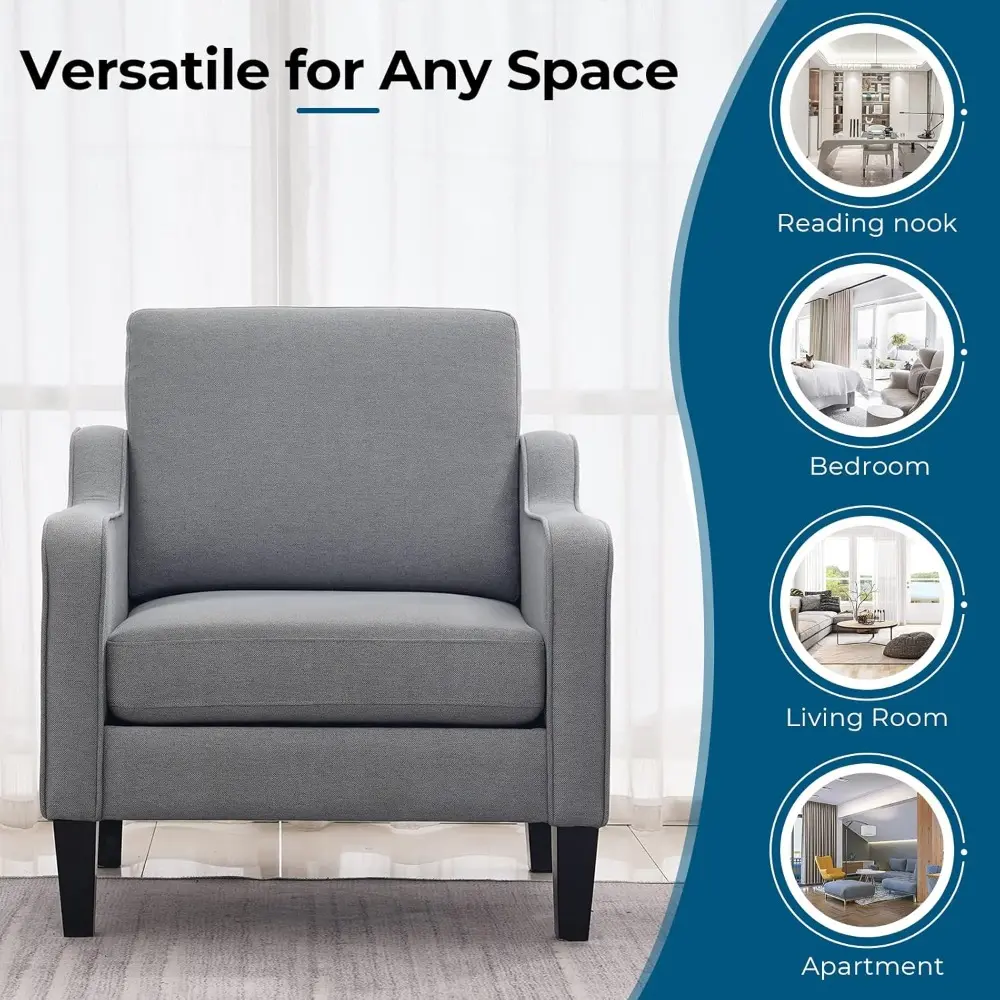 modern accent chairs set of 2,comfy grey armchair for bedroom,living room upholstered sofa chair reading chair for small spaces