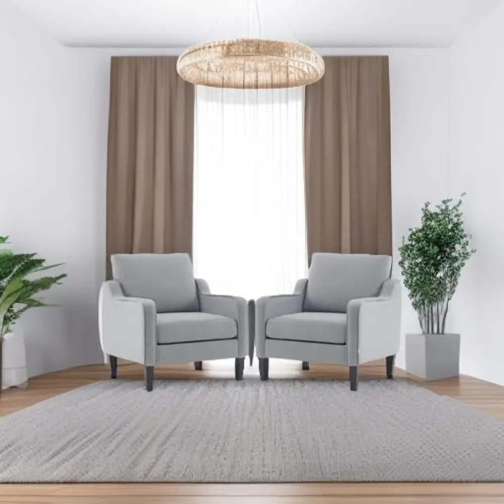 modern accent chairs set of 2,comfy grey armchair for bedroom,living room upholstered sofa chair reading chair for small spaces