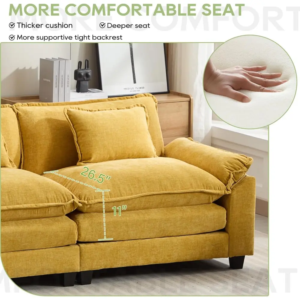 154" modular sectional sofa, comfy cloud couch sectional sofa with ottoman, chenille sofa sleeper deep seat sofa with throw pill