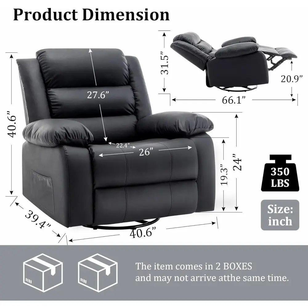 recliner chair, wide rocker chair, pet-friendly design, large rocking chair with massage and heat,360°swivel nursery rocking cha