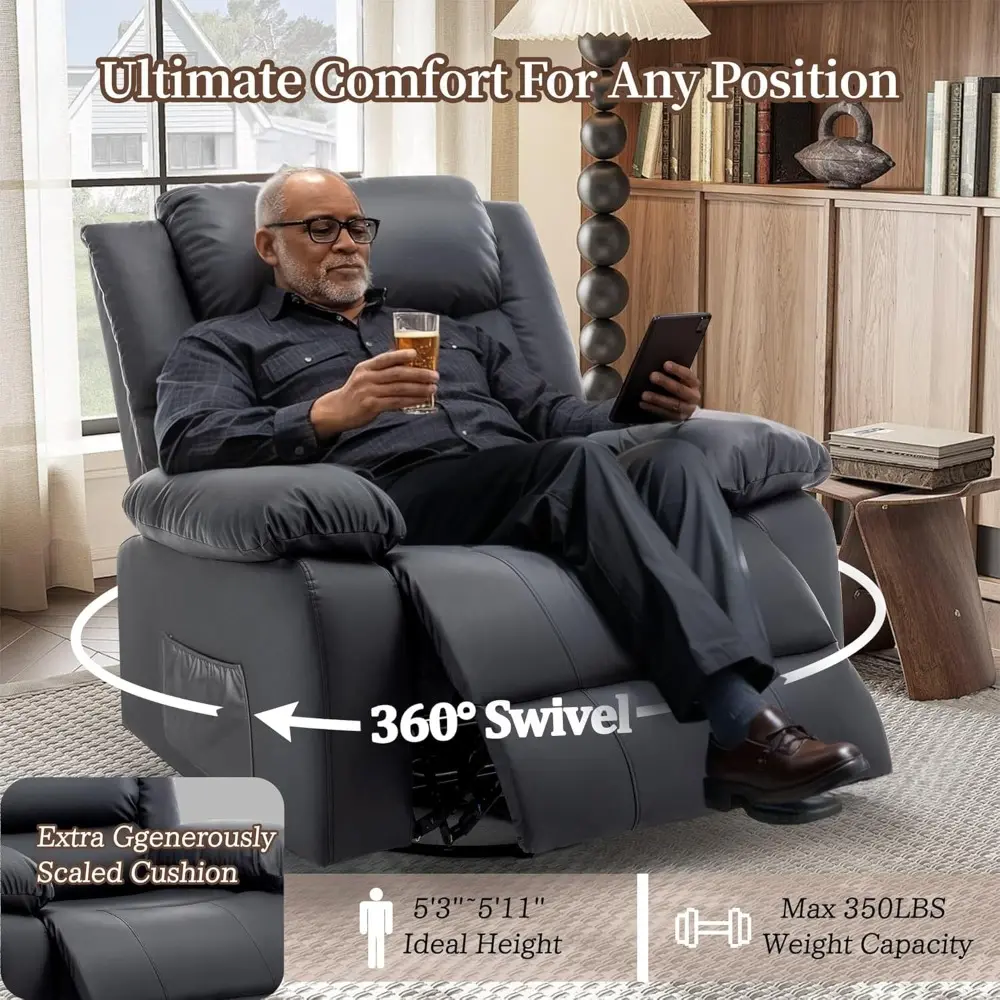 recliner chair, wide rocker chair, pet-friendly design, large rocking chair with massage and heat,360°swivel nursery rocking cha