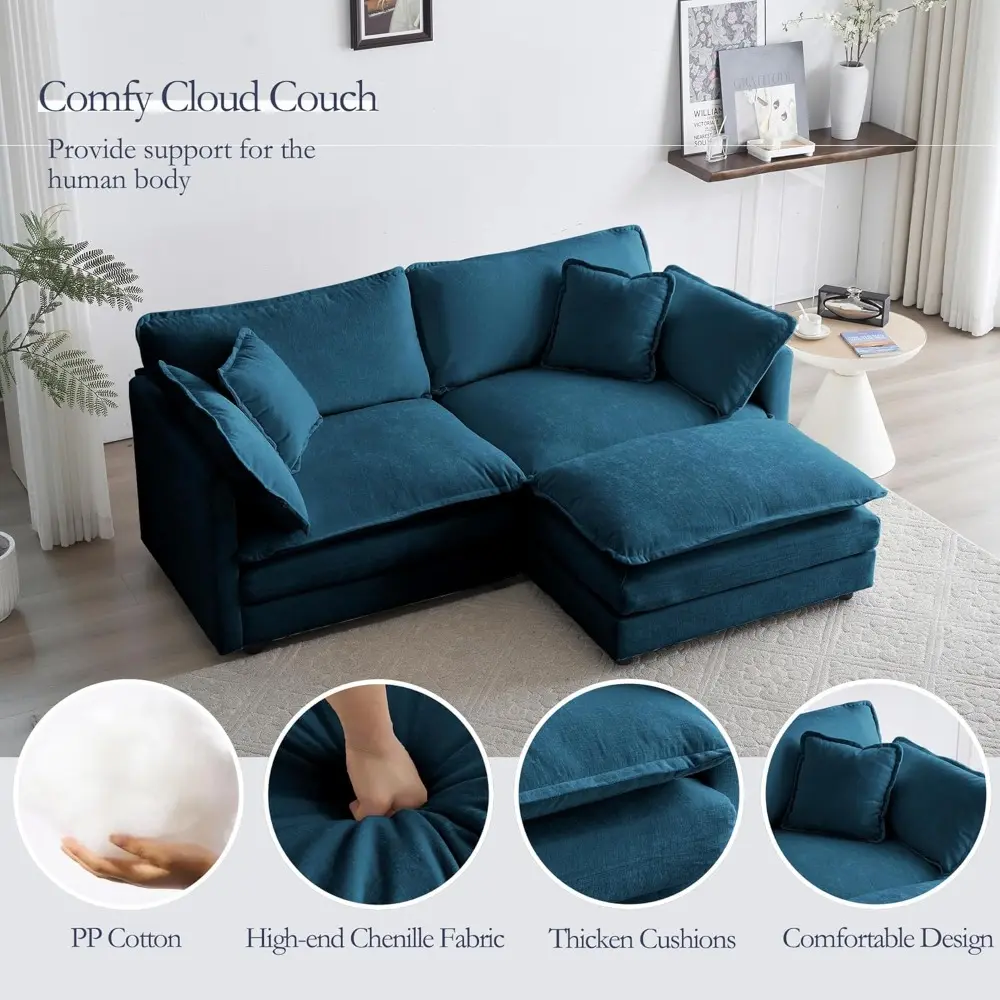 deep seat sectional sofa cloud couch with ottoman, 76.7" modern chenille comfy upholstered modular sofa l shaped couch for livi