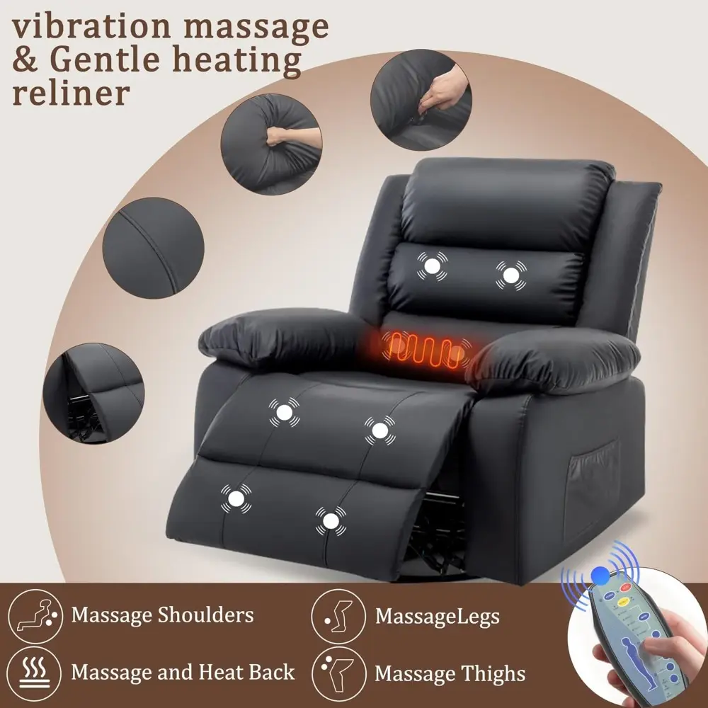 recliner chair, wide rocker chair, pet-friendly design, large rocking chair with massage and heat,360°swivel nursery rocking cha