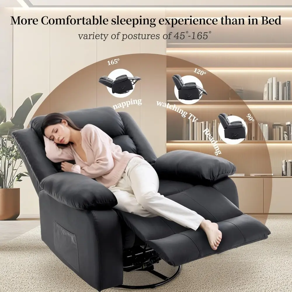 recliner chair, wide rocker chair, pet-friendly design, large rocking chair with massage and heat,360°swivel nursery rocking cha
