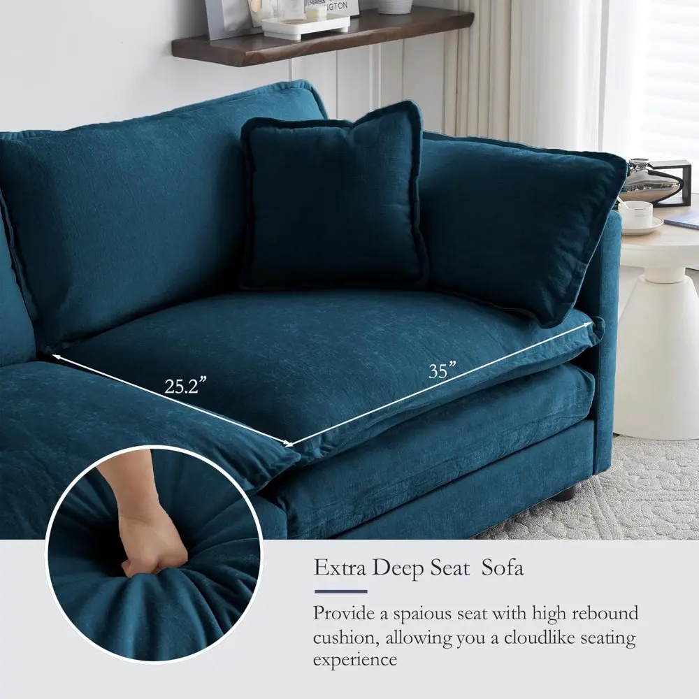deep seat sectional sofa cloud couch with ottoman, 76.7" modern chenille comfy upholstered modular sofa l shaped couch for livi