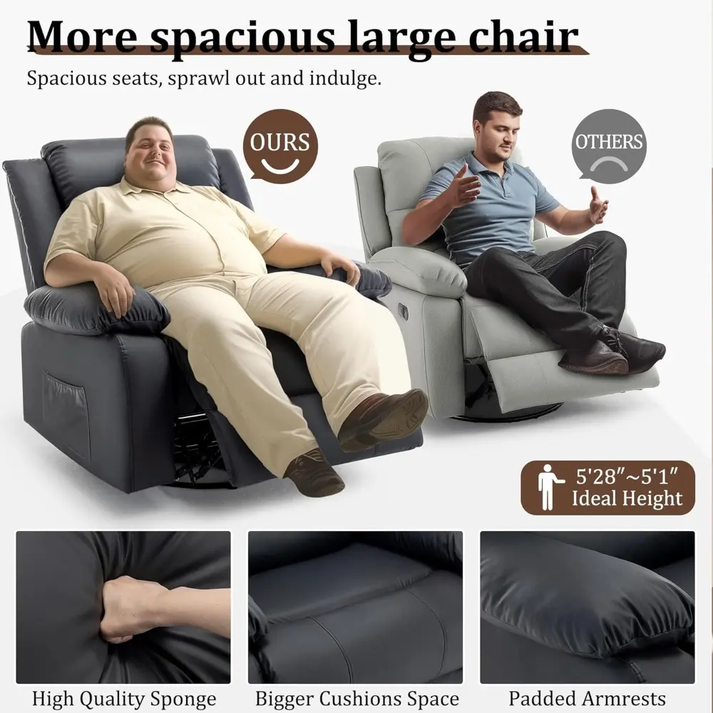 recliner chair, wide rocker chair, pet-friendly design, large rocking chair with massage and heat,360°swivel nursery rocking cha