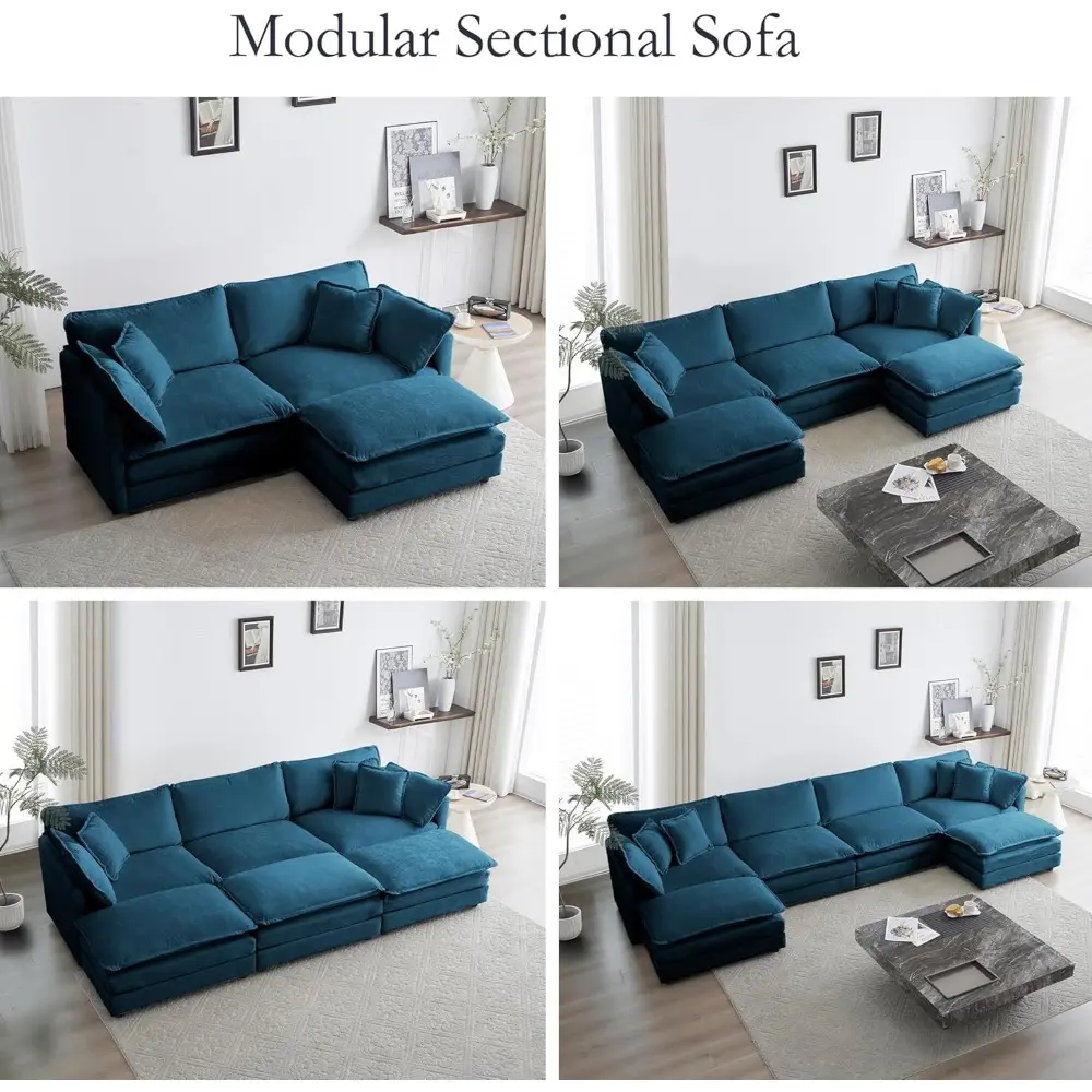 deep seat sectional sofa cloud couch with ottoman, 76.7" modern chenille comfy upholstered modular sofa l shaped couch for livi