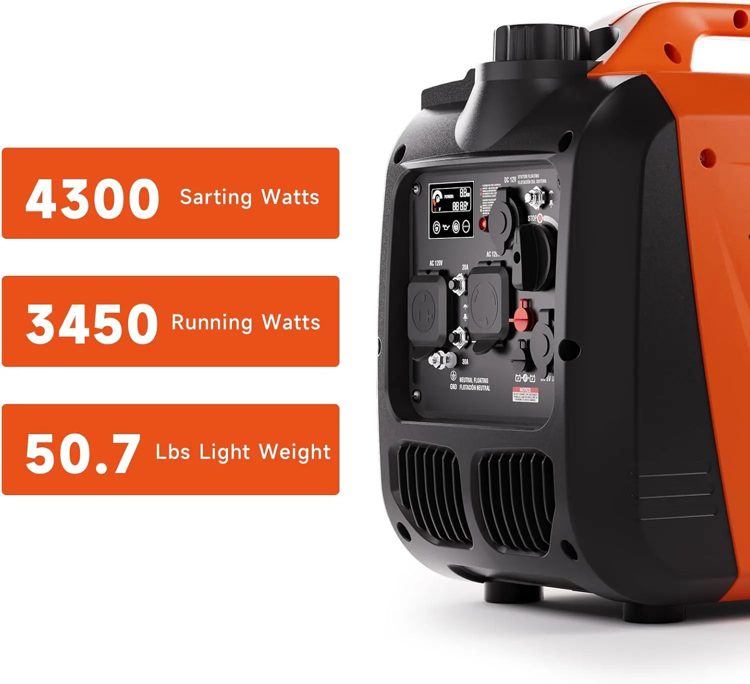 Inverter Generator 4300W Gas Powered Portable Super Quiet Outdoor Generator RV Ready for Camping Tools and Home Use