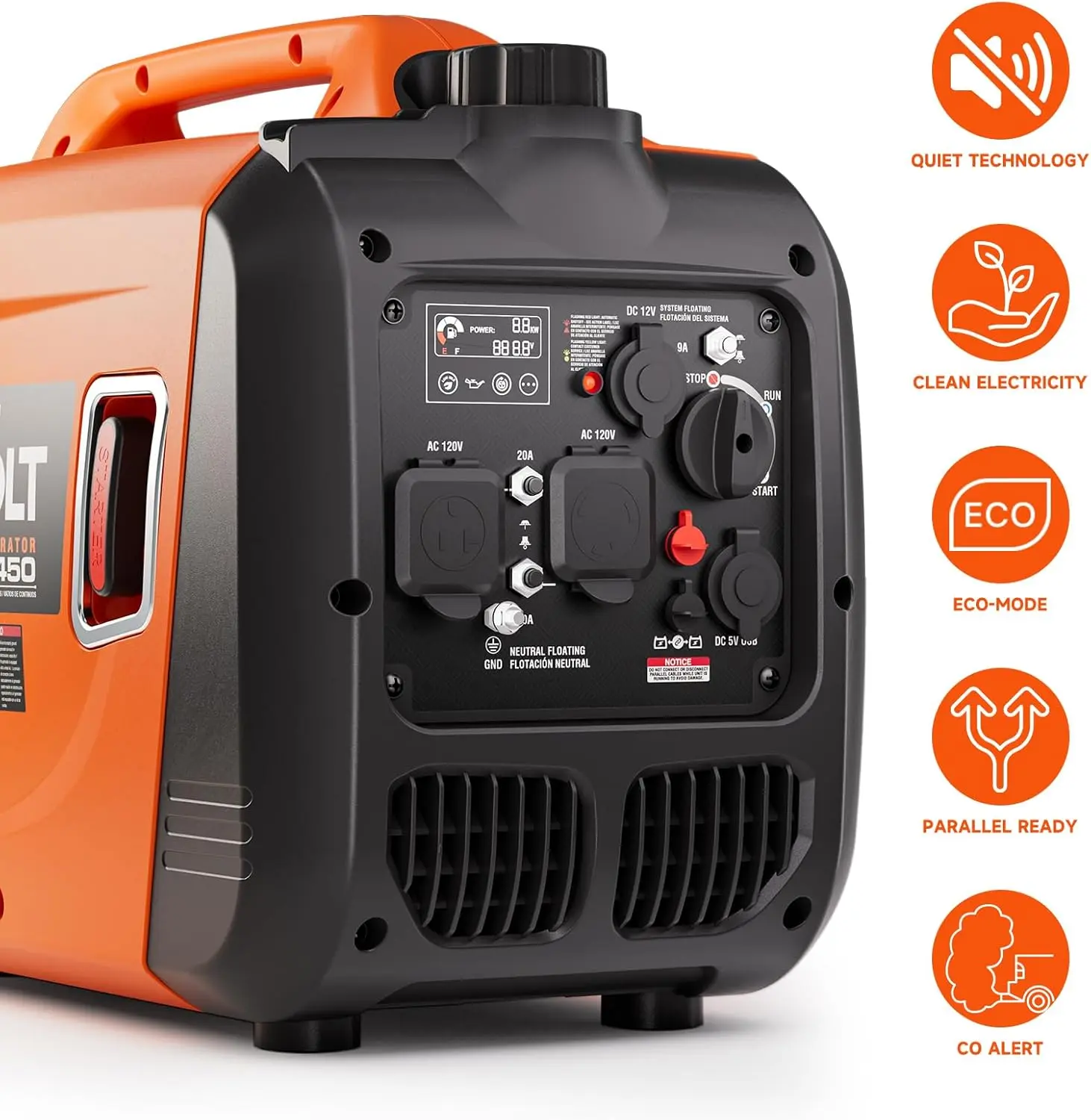 Inverter Generator 4300W Gas Powered Portable Super Quiet Outdoor Generator RV Ready for Camping Tools and Home Use