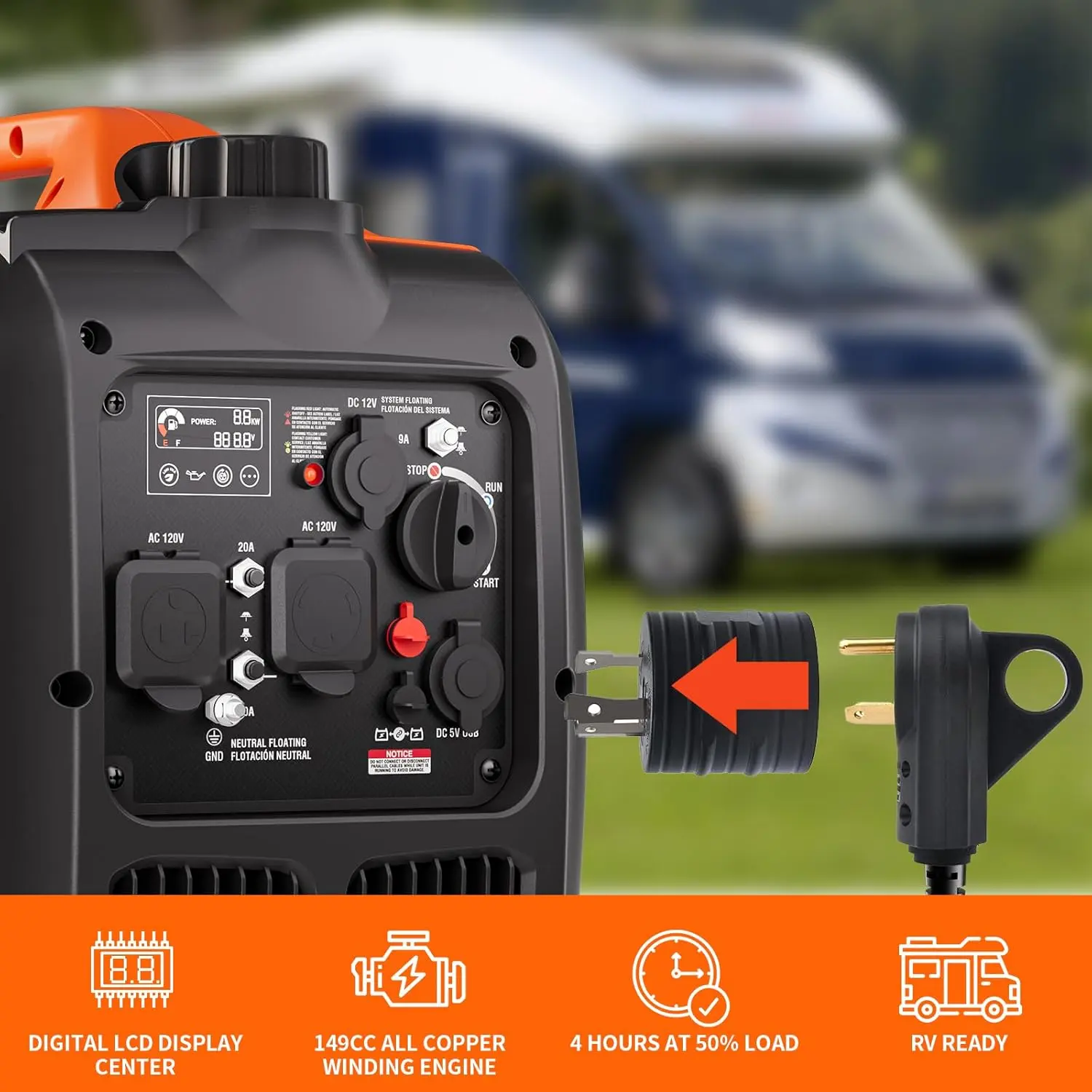 Inverter Generator 4300W Gas Powered Portable Super Quiet Outdoor Generator RV Ready for Camping Tools and Home Use
