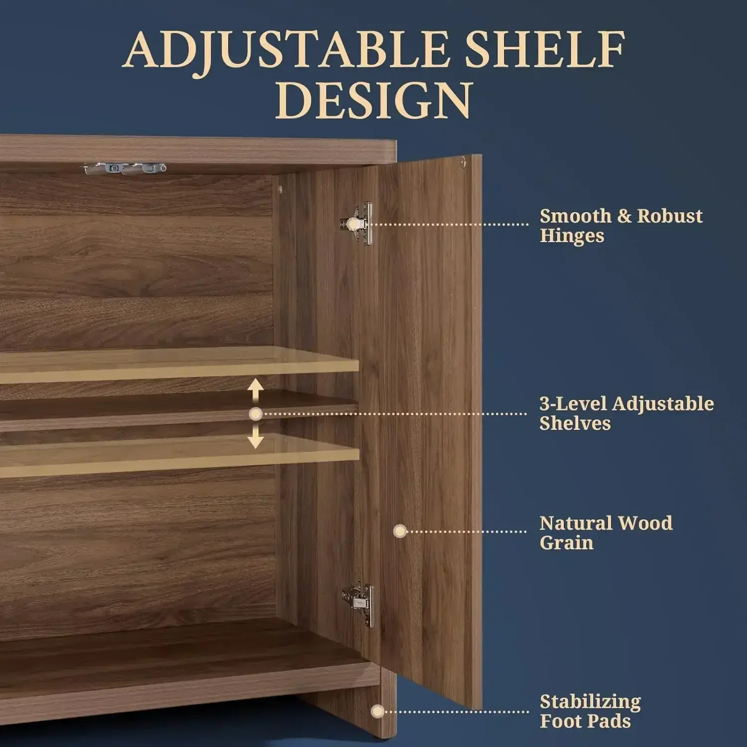 Cornwall Wave Pattern Storage Cabinet,Kitchen Cabinet Buffet Cabinet with Storage,Accent Cabinets with Doors & Adjustable Shelve