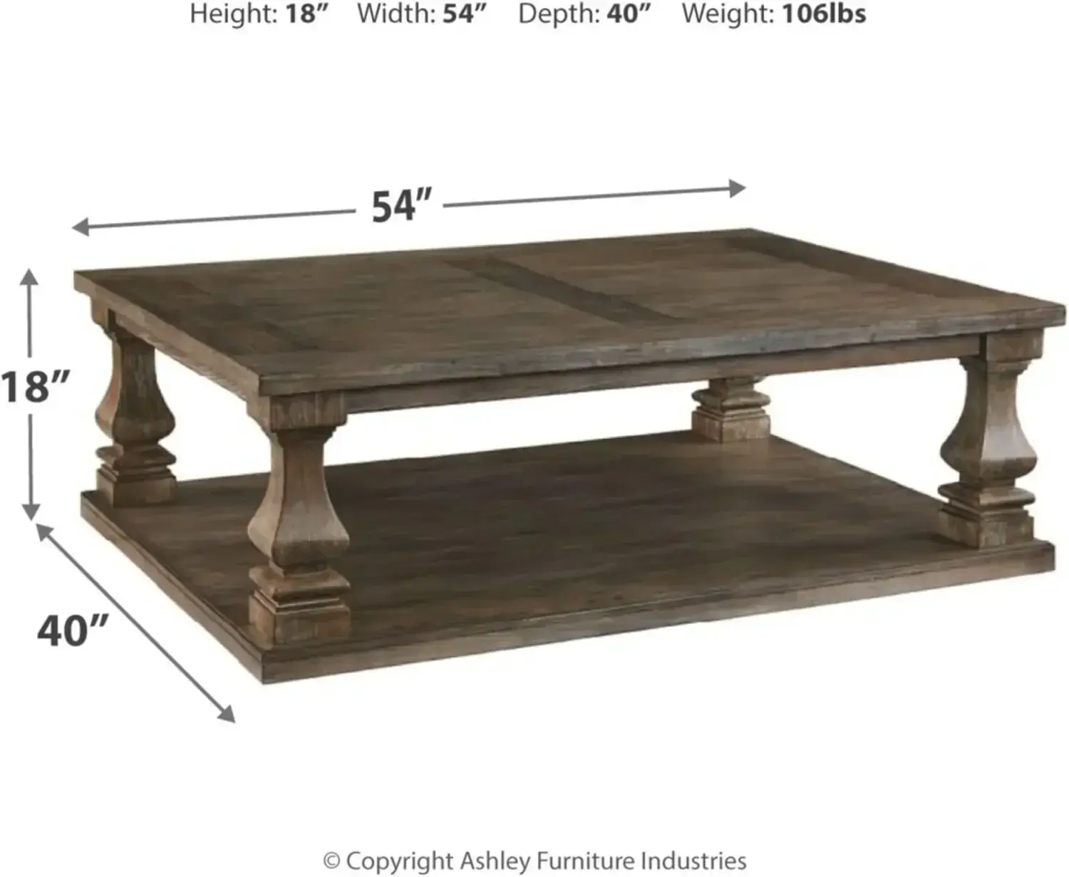 Johnelle Farmhouse Coffee Table with Weathered Gray Finish, Gray