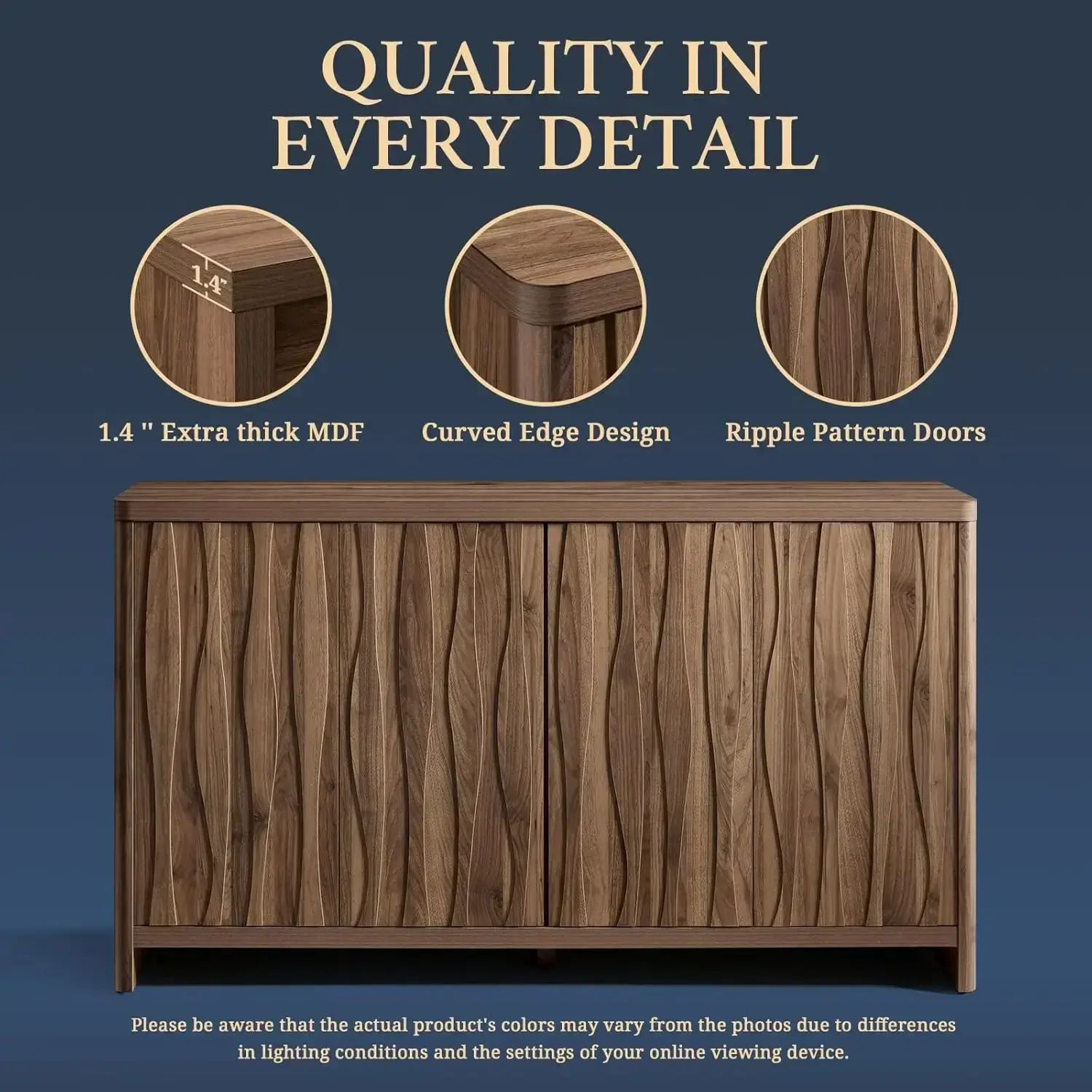 Cornwall Wave Pattern Storage Cabinet,Kitchen Cabinet Buffet Cabinet with Storage,Accent Cabinets with Doors & Adjustable Shelve