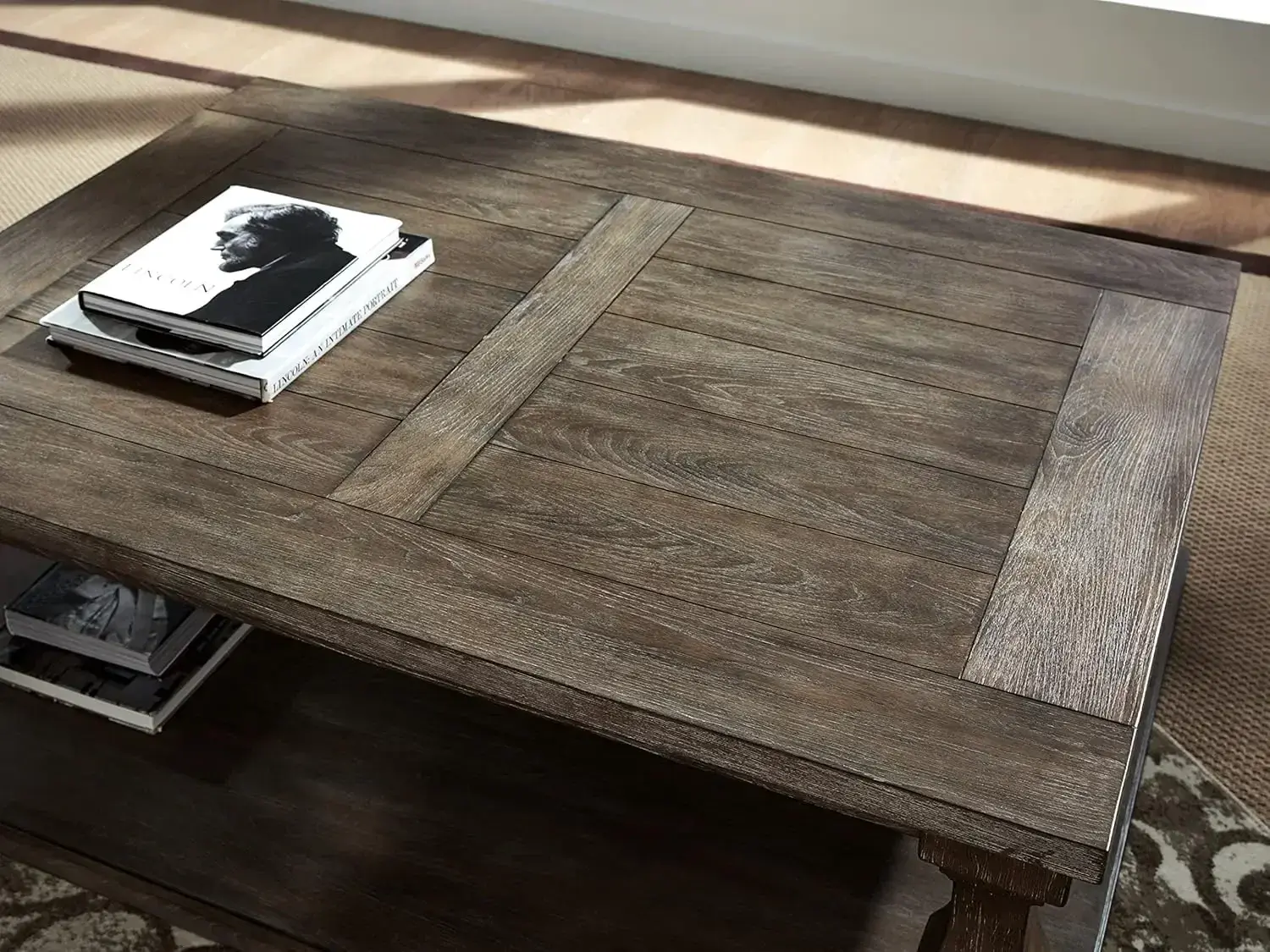 Johnelle Farmhouse Coffee Table with Weathered Gray Finish, Gray