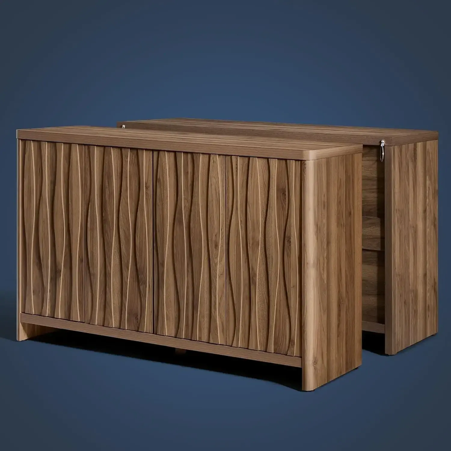 Cornwall Wave Pattern Storage Cabinet,Kitchen Cabinet Buffet Cabinet with Storage,Accent Cabinets with Doors & Adjustable Shelve