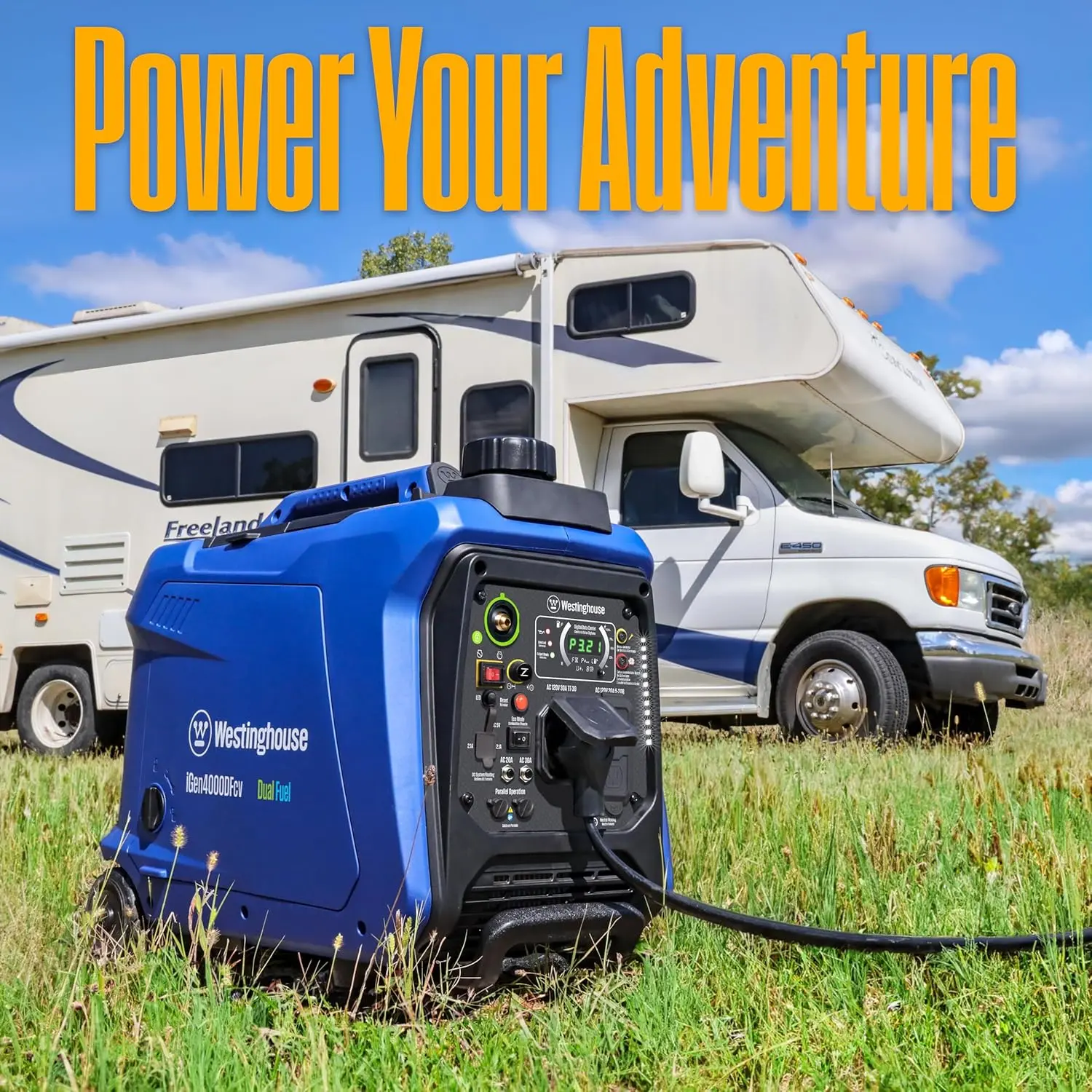 4000 Peak Watt Super Quiet Dual Fuel Portable Inverter Generator, Wheel & Handle Kit, Gas & Propane Powered, RV Ready, CO Sensor