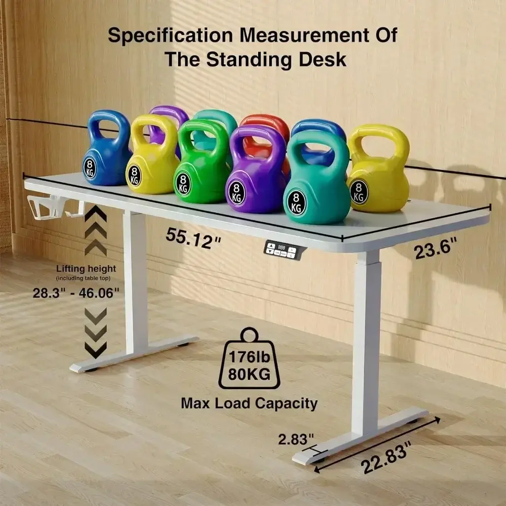 Adjustable Desk Electric Standing Desk Sit Stand up Desk Height Adjustable Home Office Workstation White 63x24inch