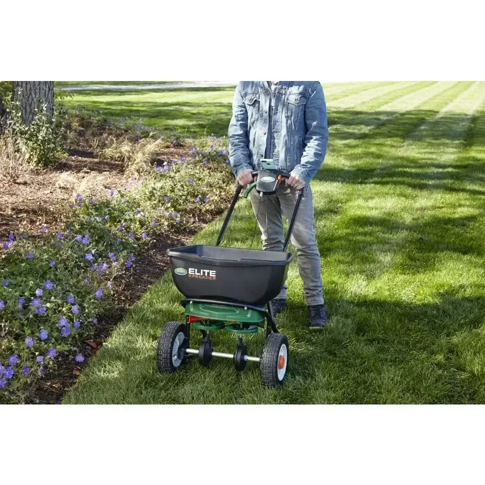 Elite Spreader for Grass Seed Holds up to 20,000 sq.ft., Fertilizer, Salt, Ice Melt, Durable Push Spreader Product