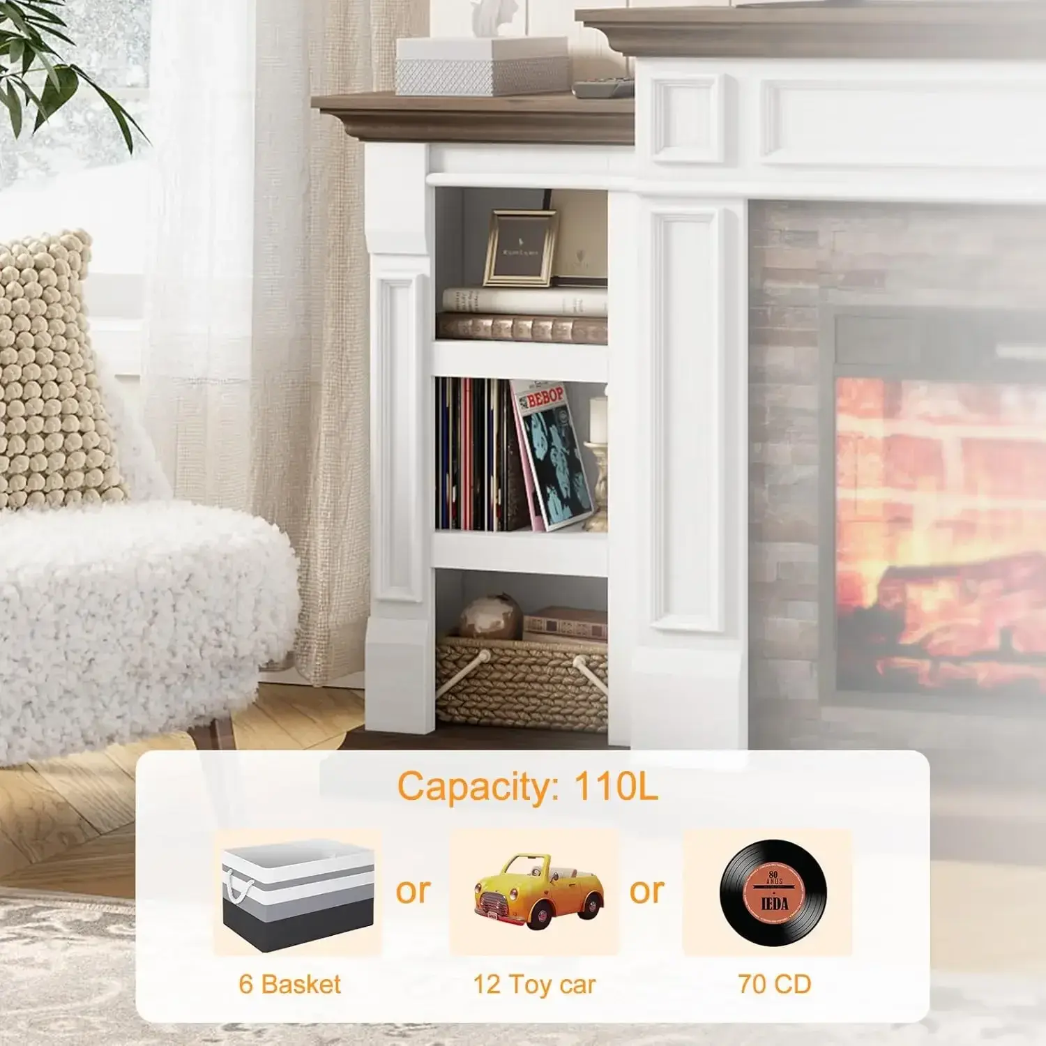 70" Electric Fireplace with Mantel, Fireplace TV Stand , Farmhouse Entertainment Center , Realistic Stacked Stone Surround