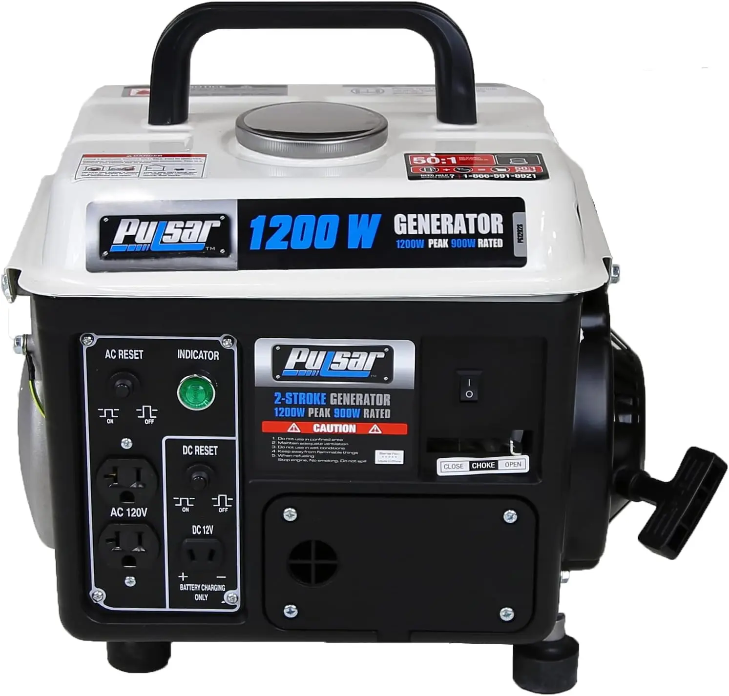 1200W Carrying Handle, PG1202SA Gas-Powered Portable Generator, Black/White