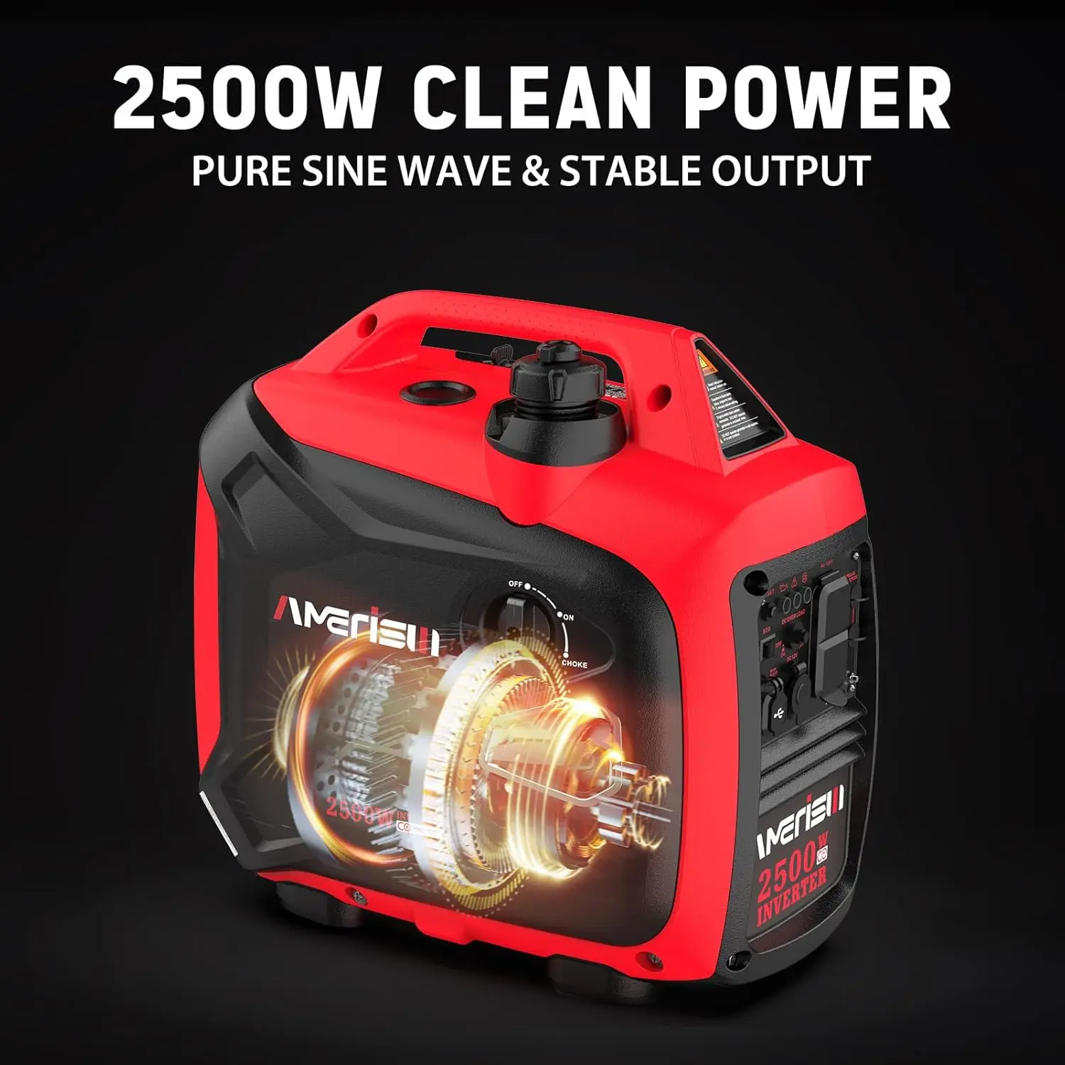 2500W Portable Inverter Generator With CO Sensor and Quiet Technology, Small Generator for Camping, EPA Compliant