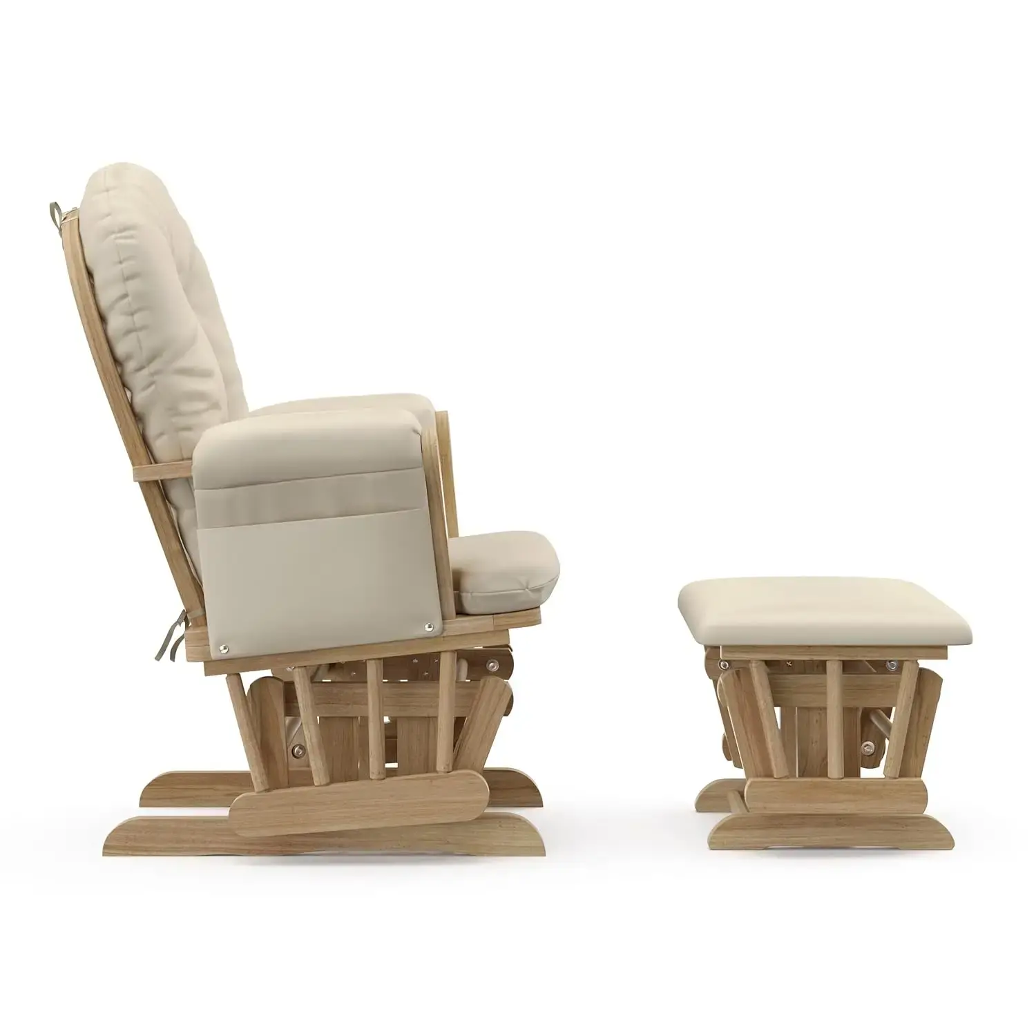 Premium Hoop Glider and Ottoman (Natural/Beige) – Padded Cushions with Storage Pocket, Smooth Rocking Motion, Easy to Assemble