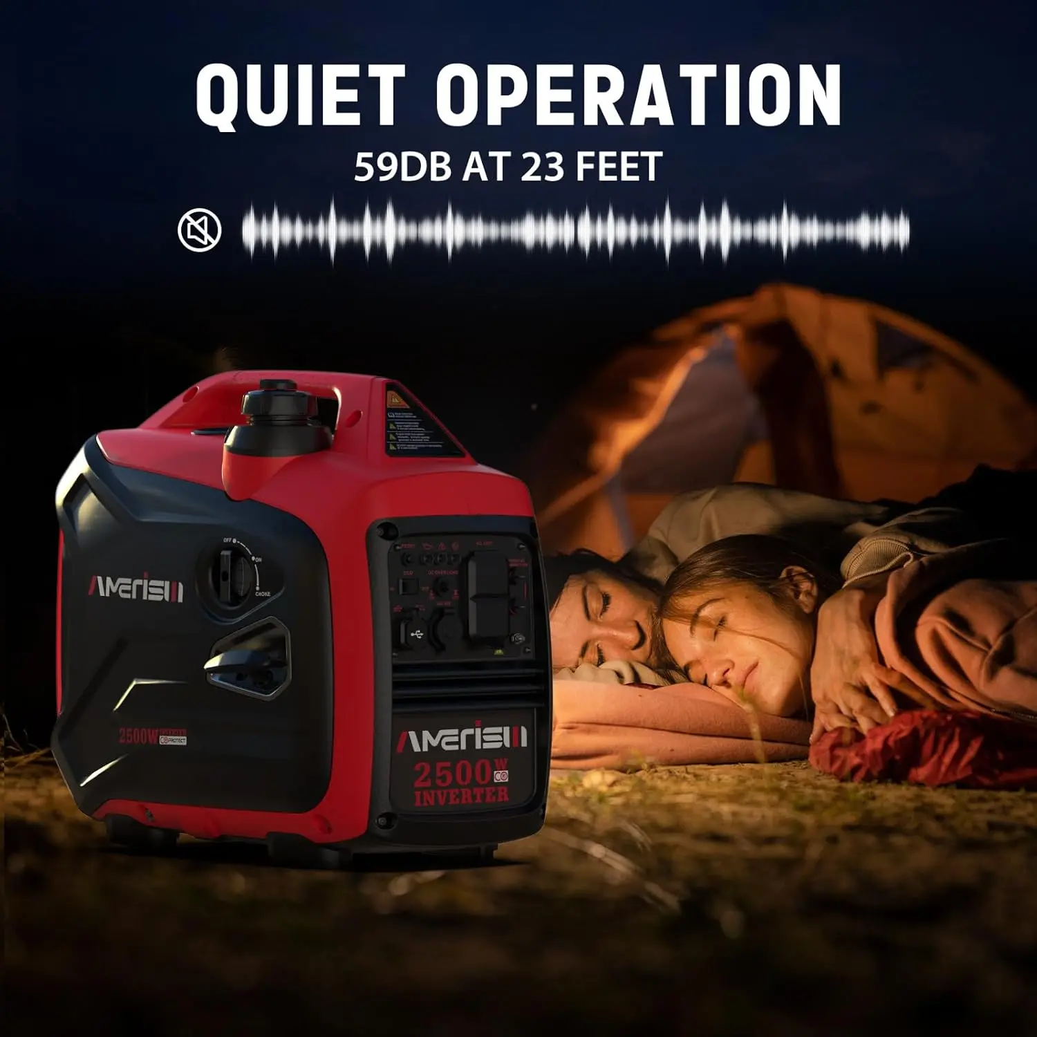 2500W Portable Inverter Generator With CO Sensor and Quiet Technology, Small Generator for Camping, EPA Compliant