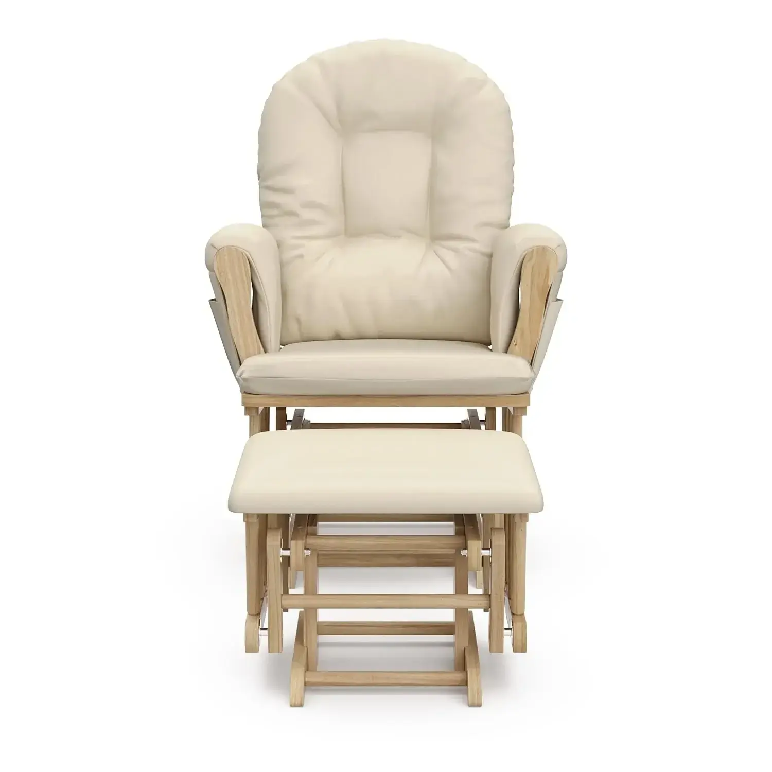 Premium Hoop Glider and Ottoman (Natural/Beige) – Padded Cushions with Storage Pocket, Smooth Rocking Motion, Easy to Assemble