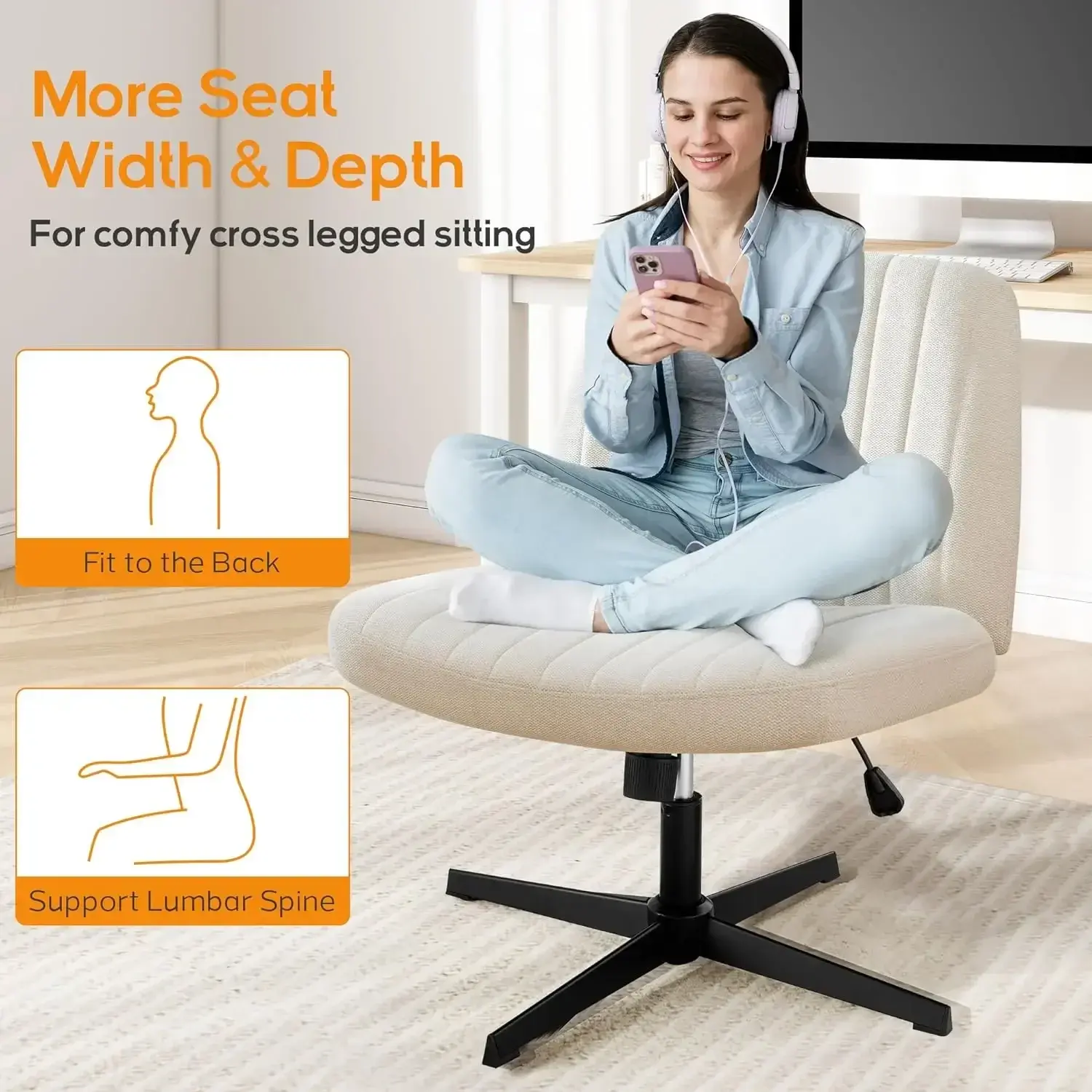 Criss Cross Chair, Cross Legged Office Chair, Wide Comfty Desk Chair