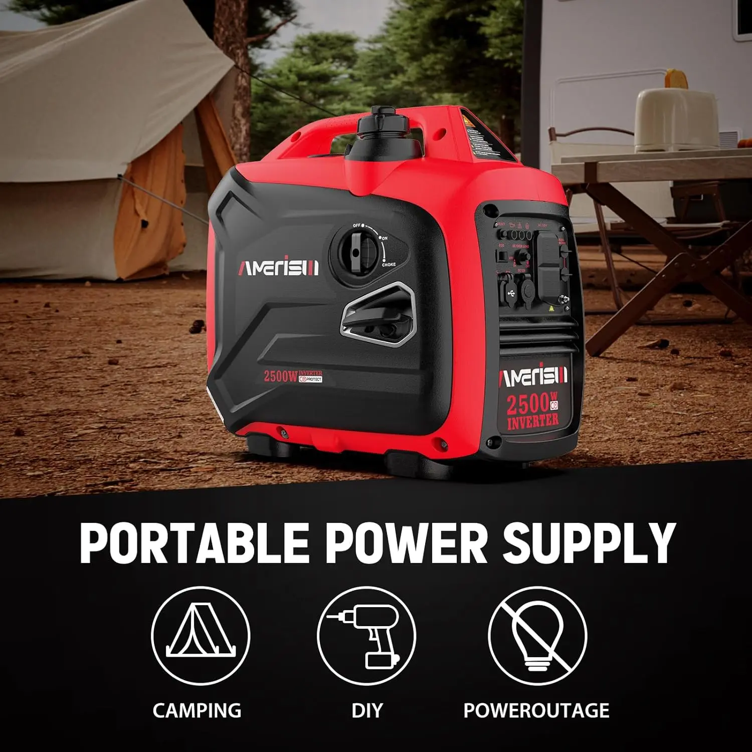 2500W Portable Inverter Generator With CO Sensor and Quiet Technology, Small Generator for Camping, EPA Compliant