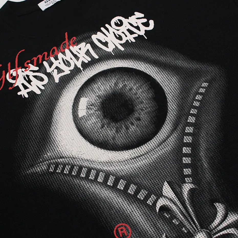 Gothic Punk Eyes Graphic T-shirts Men Streetwear Harajuku Hip Hop Oversized T Shirts Loose Casual Long Sleeve Tshirt Tee Tops