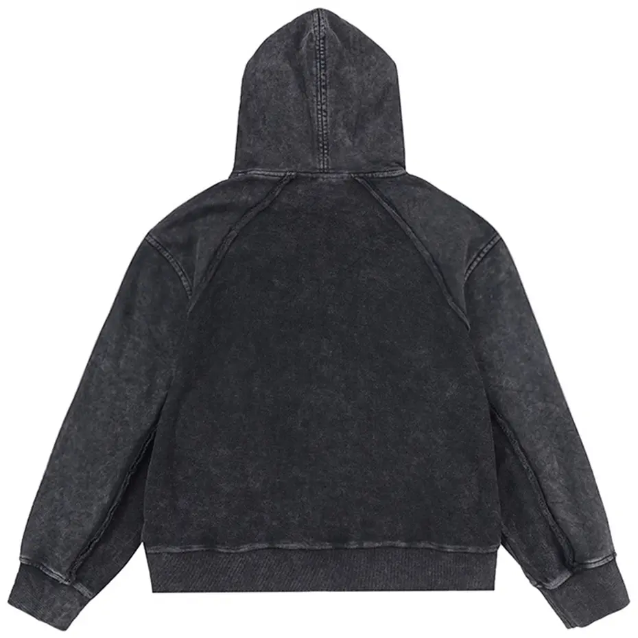 Hi Streetwear Men Hoodies Vintage Washed Black Loose Hoodie Patchwork Oversized Sweatshirt Harajuku Hip Hop Hoodie