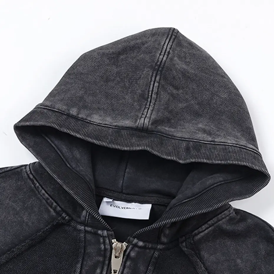 Hi Streetwear Men Hoodies Vintage Washed Black Loose Hoodie Patchwork Oversized Sweatshirt Harajuku Hip Hop Hoodie