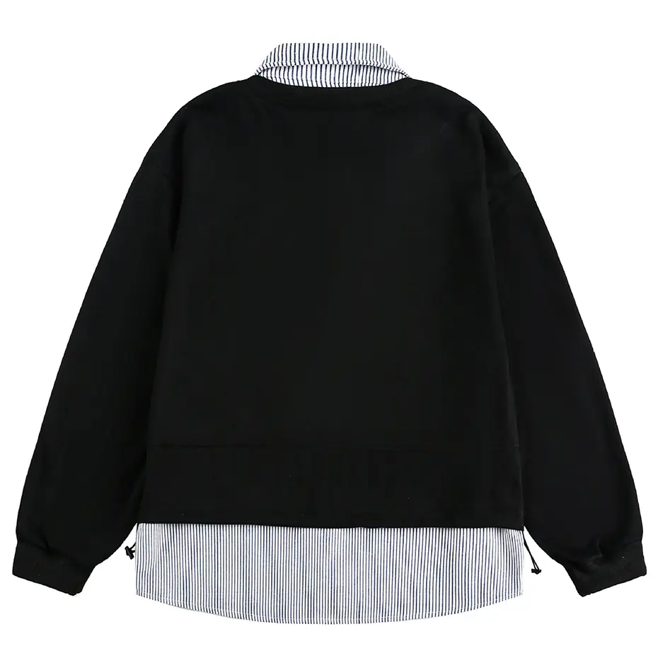 Vintage Varsity Sweatshirts Fake Two Piece Oversized Hoodies Unisex Casual Loose Hoodies Black White