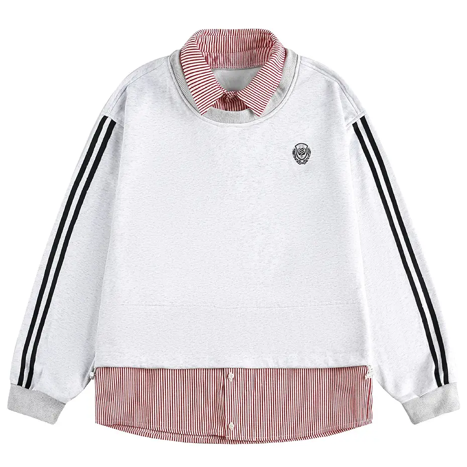 Vintage Varsity Sweatshirts Fake Two Piece Oversized Hoodies Unisex Casual Loose Hoodies Black White