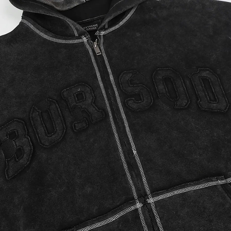 Harajuku Vintage Hoodies Letter Embroidery Patchwork Oversized Hooded Sweatshirts Jackets Men Streetwear Hip Hop Hoodies