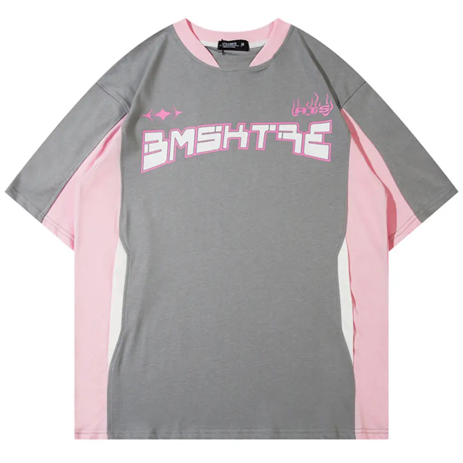 2024 T Shirts Printed Patchwork Oversized Men T Shirt Harajuku Streetwear Hip Hop Tee Summer Fashion Casual Loose Tshirt Y2K