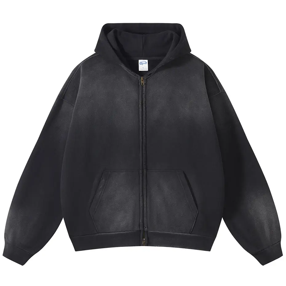 Vintage Grunge Hoodie Men Dirty Dyed Loose Hooded Zipper Hoodie Coat Harajuku Oversized Hip Hop Streetwear Hoodie Sweatshirt Y2K