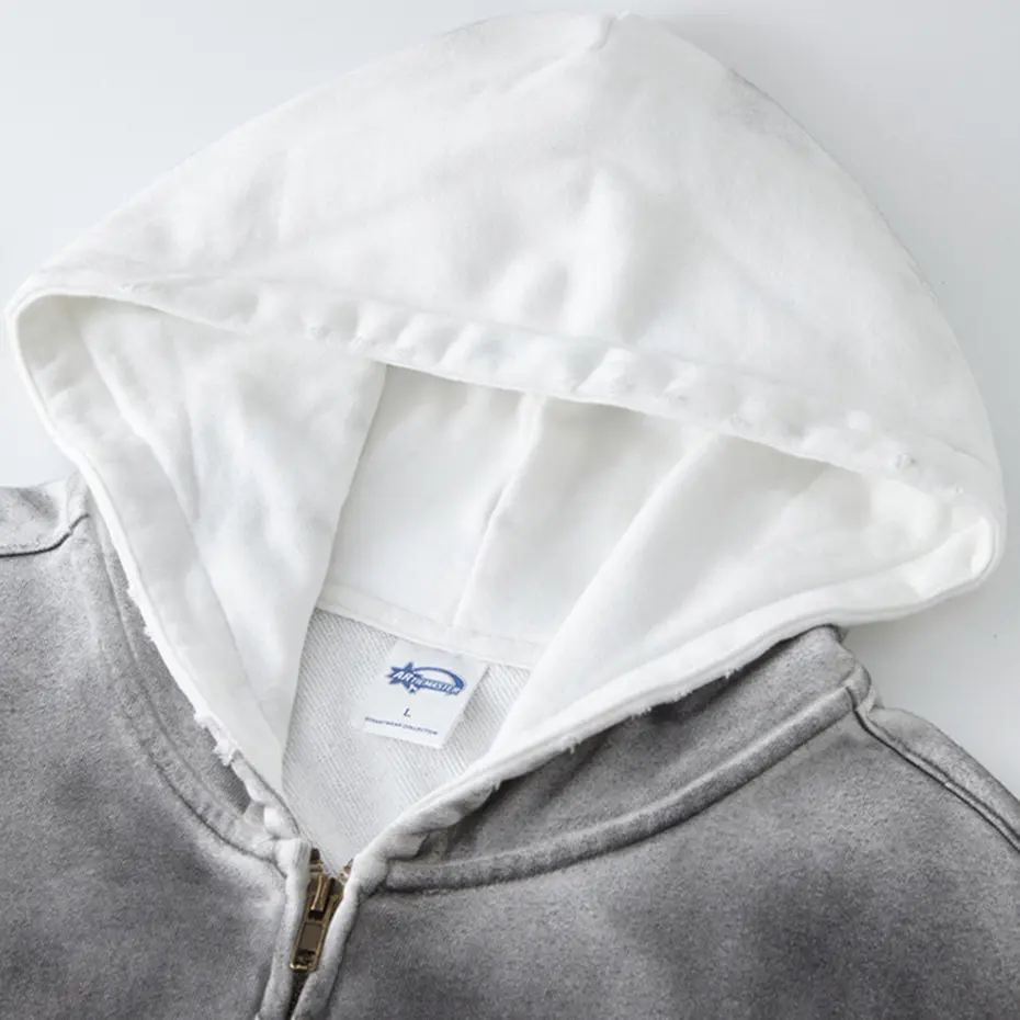 Vintage Grunge Hoodie Men Dirty Dyed Loose Hooded Zipper Hoodie Coat Harajuku Oversized Hip Hop Streetwear Hoodie Sweatshirt Y2K