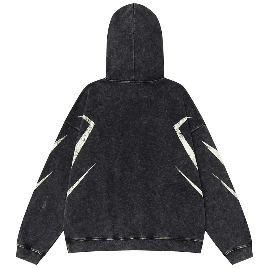 Men Hip Hop Oversized Hoodies Graphic Printed Vintage Washed Black Harajuku Oversized Hoodie Loose Pullover Sweatshirt Unisex