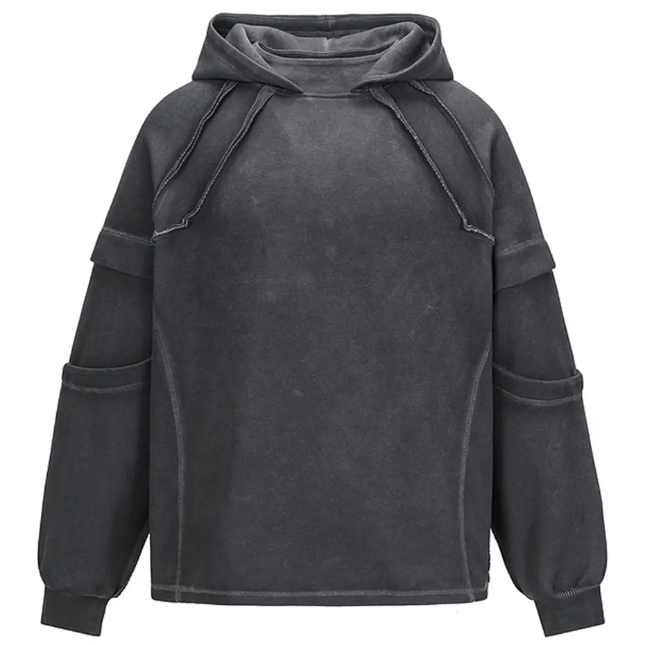 Streetwear Hip Hop Hoodies Pleated Patchwork Vintage Oversized Hoodies Men Harajuku Retro Pullover Hoodie Sweatshirts
