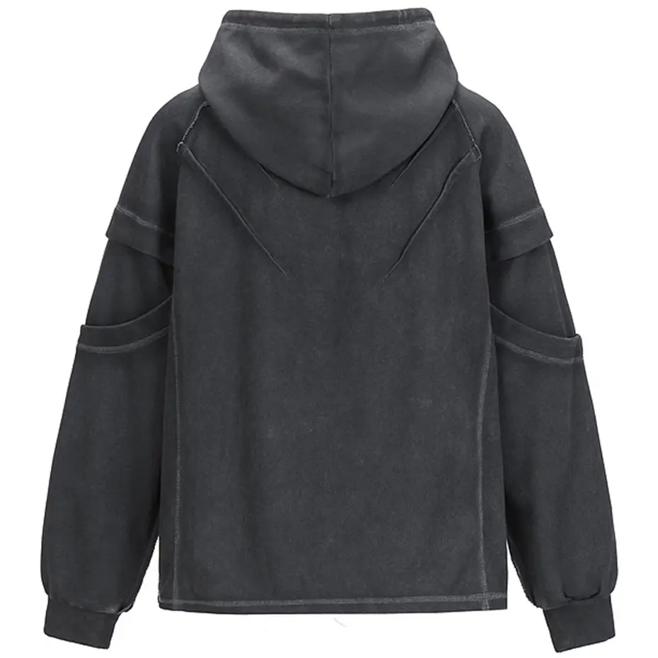 Streetwear Hip Hop Hoodies Pleated Patchwork Vintage Oversized Hoodies Men Harajuku Retro Pullover Hoodie Sweatshirts