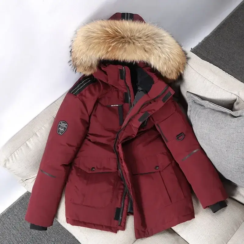 Men Winter Duck Down Coats Hooded Fur Collar Casual Long Puffer Jackets Quality Male Outdoor Windproof Warm Winter Parkas 4XL