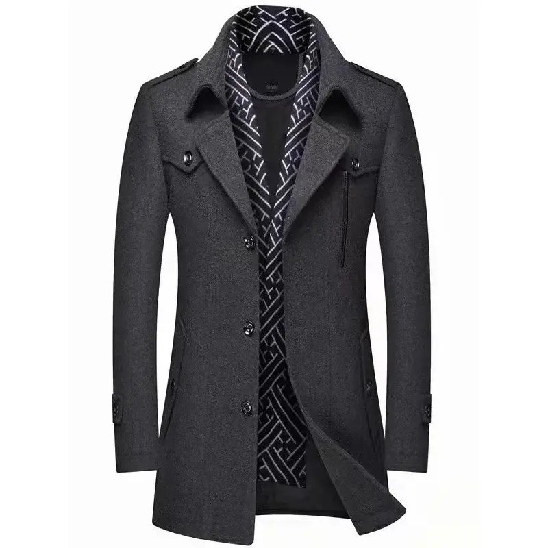 New Winter Men Business Casual Woolen Blends Cashmere Trench Coats Long Jackets Man Fleece Jackets Overcoats Wool Blends Size 4X